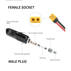 Cablu extensie 3 metri, conectori Bricheta Auto 12V la mufa XT60