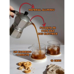 Cafetiera Ertone ERT-MN 453, 360ML, Pentru 12 cesti, material aluminiu